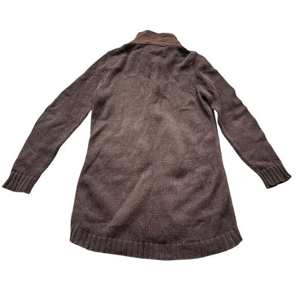 Eileen Fisher long cardigan sweater, brown organic cotton, zipper, collared, poc - Picture 2 of 8